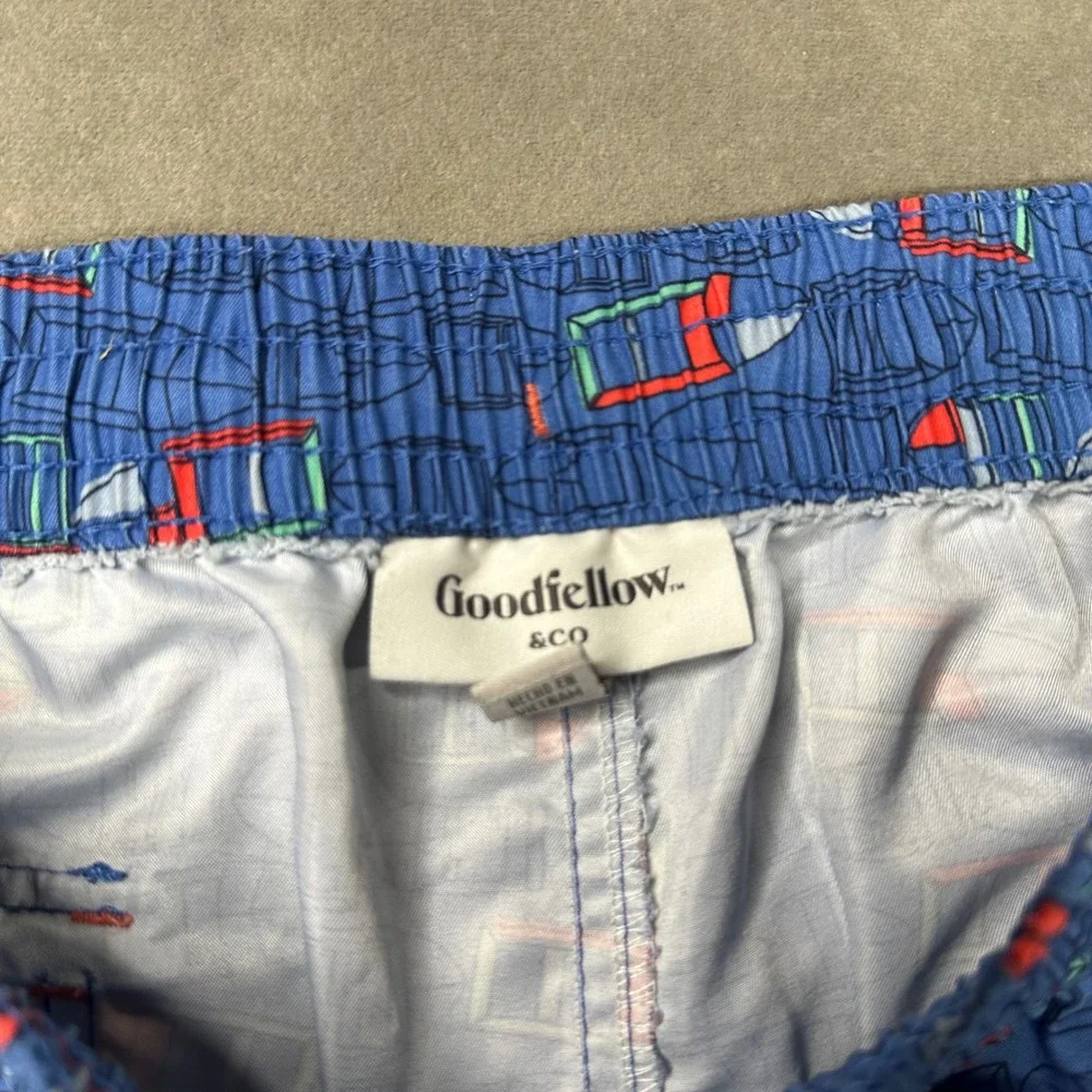 Goodfellow Swim Trunks Men M Blue Sailboat Print Elastic Waist Excellent